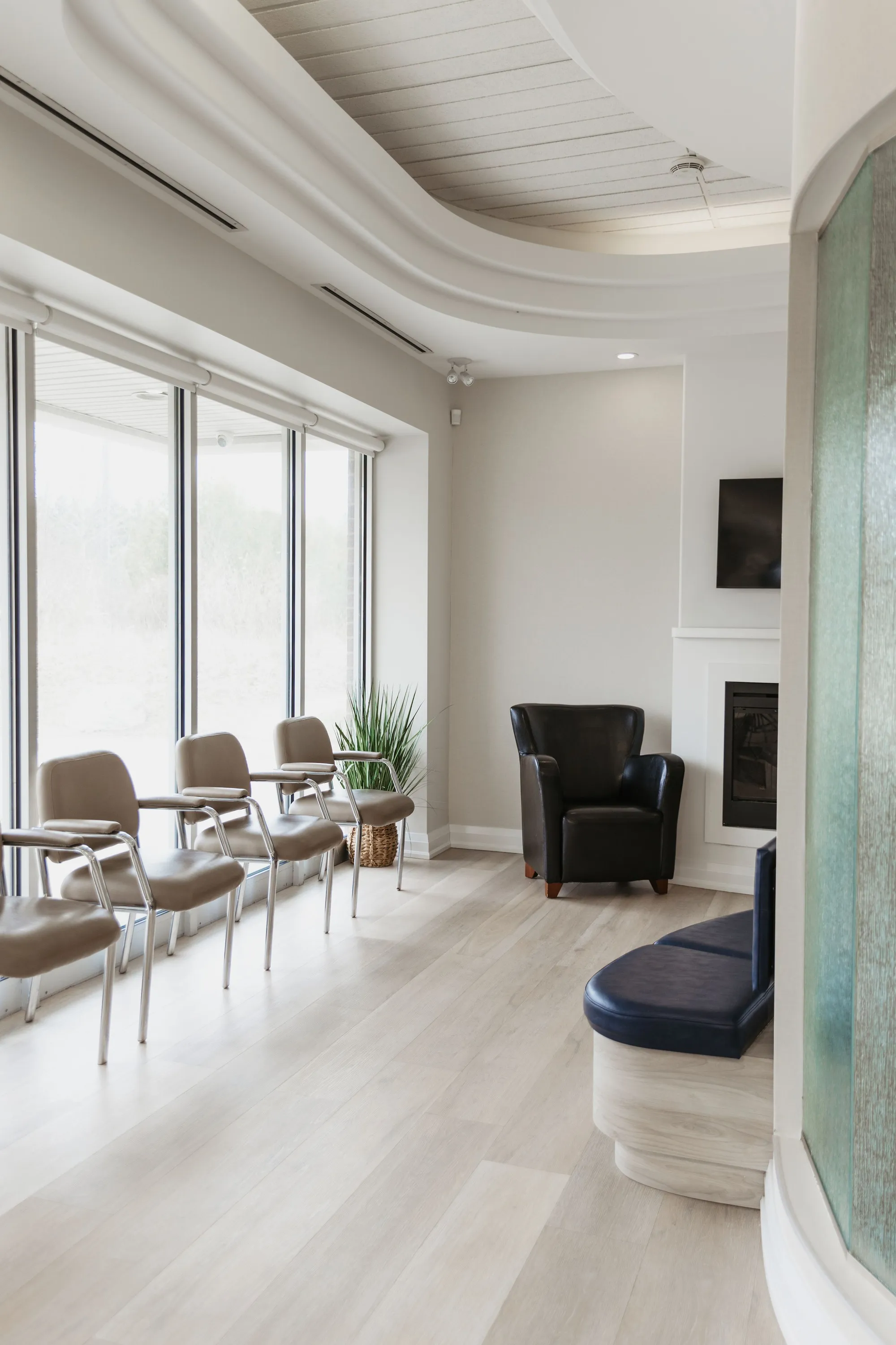 The bright, spacious waiting area at Eastbridge Dental Care
