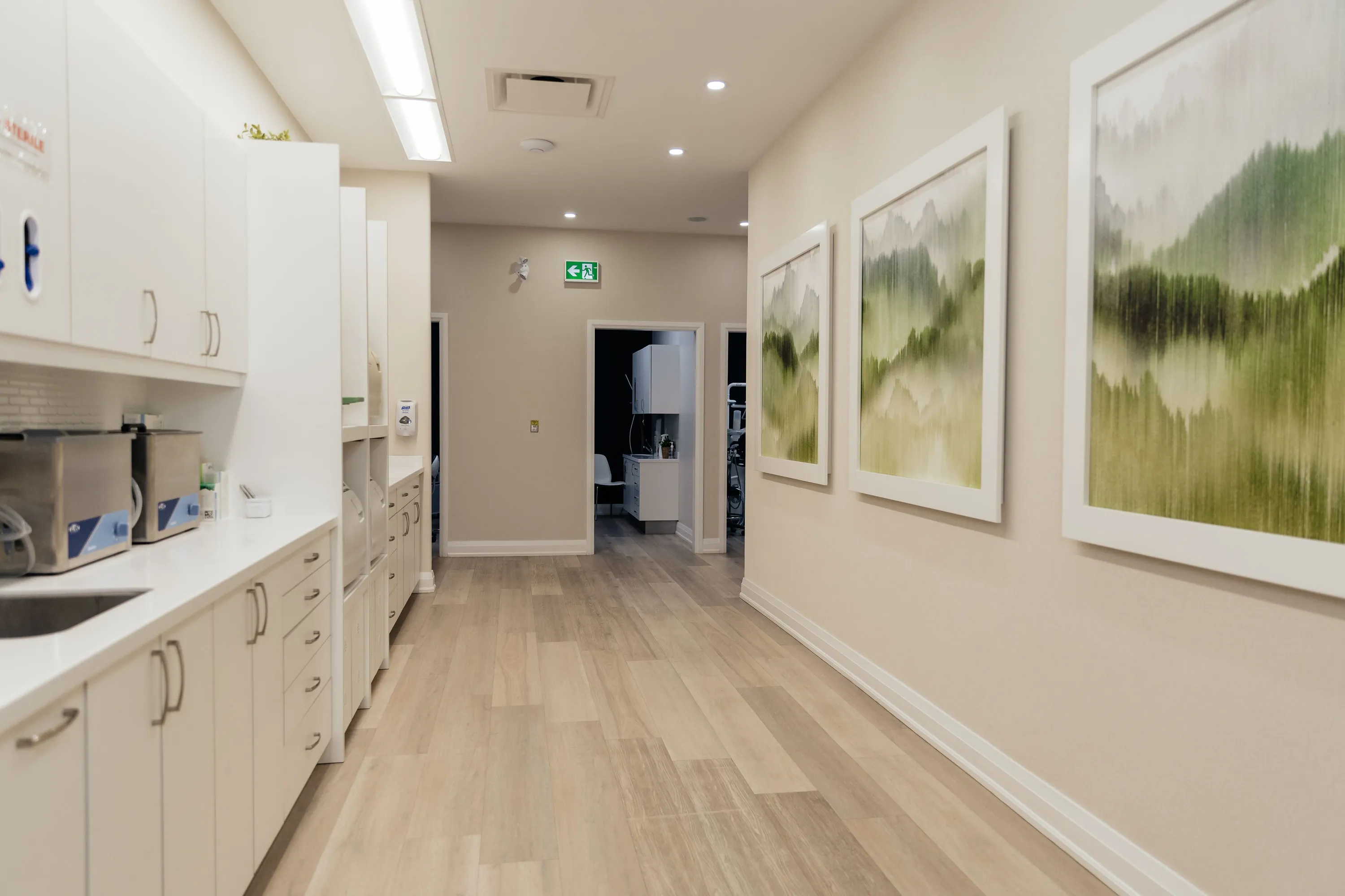 Hallway connecting treatment rooms